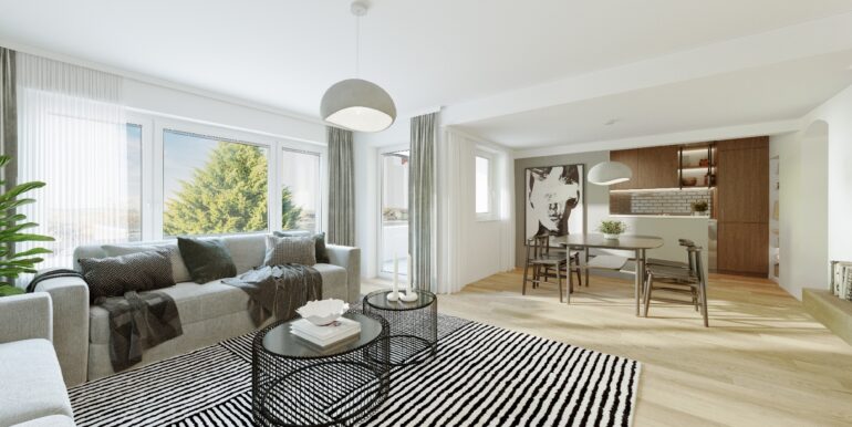 Wohn-/Esszimmer mit Küche (Modernisierungsbeispiel)