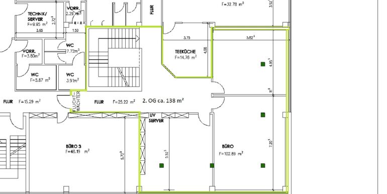 Auschnitt Bürofläche 138 m² im 2. OG