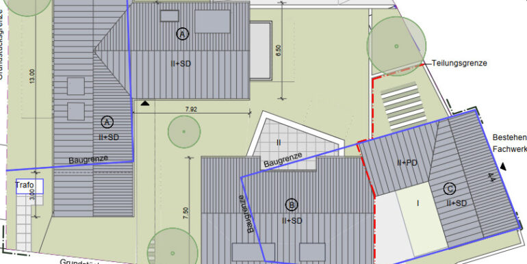 Dachaufsicht Haus A,B,C